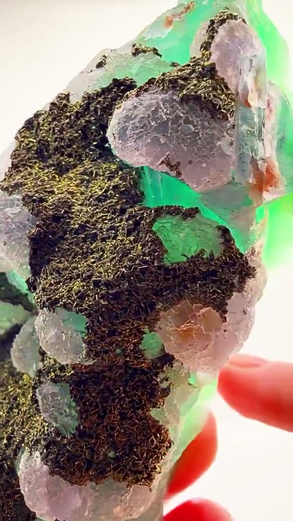 Fluorite Specimen from China: Emerald Green w some purple Perfection - view 2