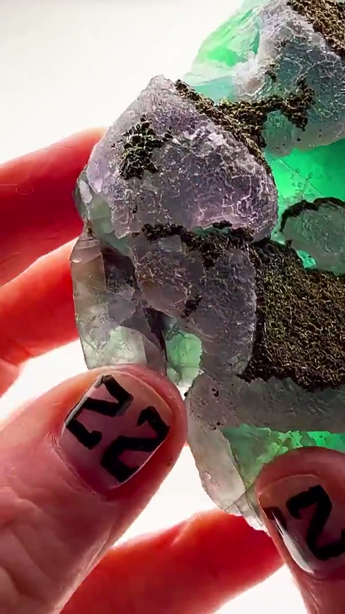 Fluorite Specimen from China: Emerald Green w some purple Perfection - view 3