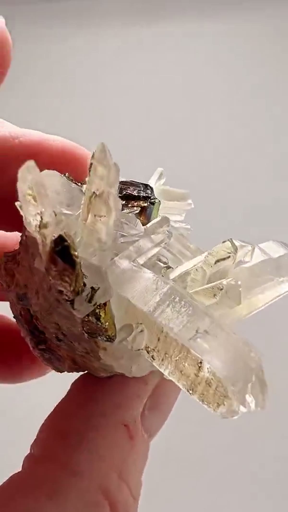 Quartz Specimen: Iridescent Pyrite Meets Quartz - view 2