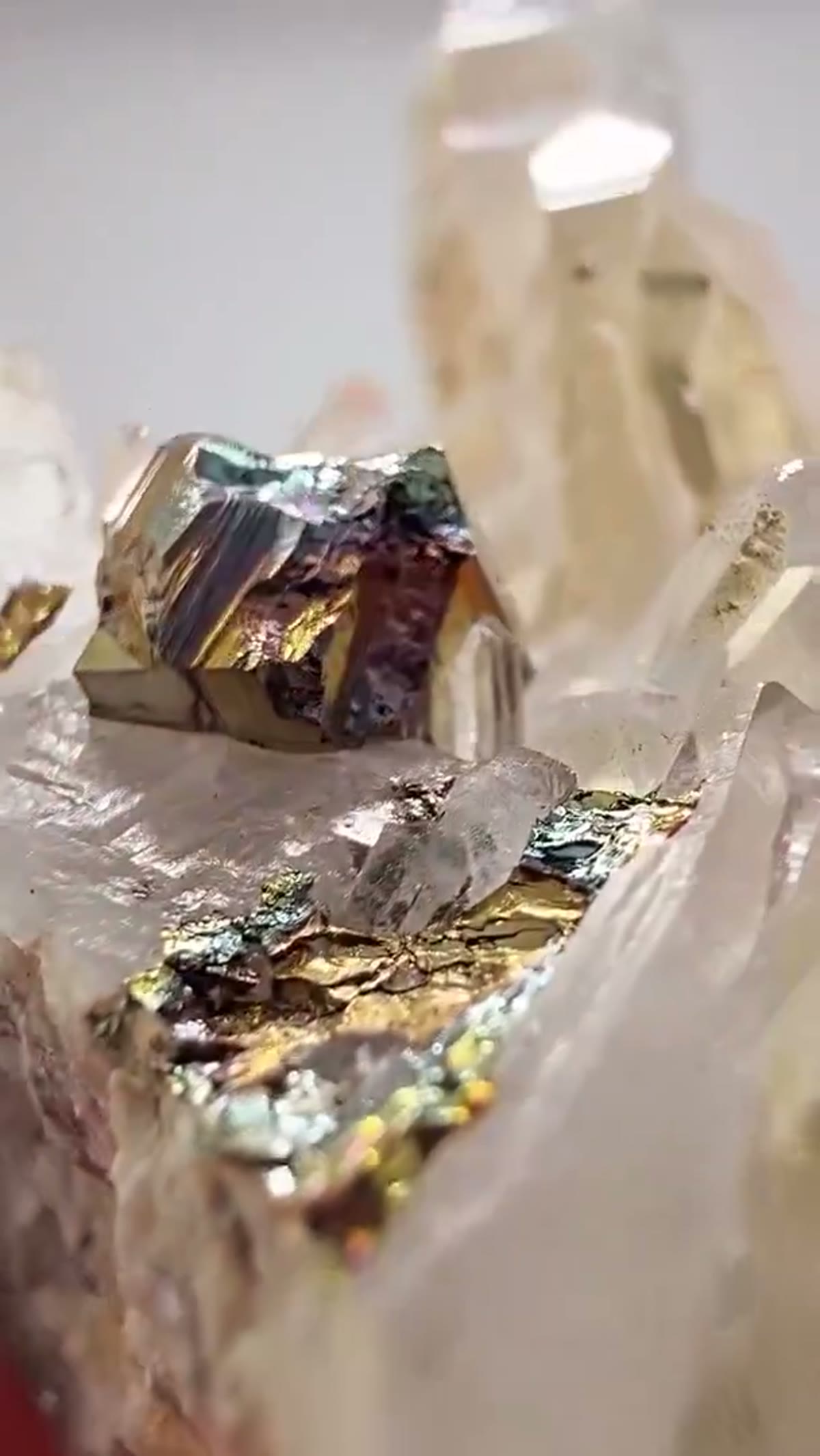 Quartz Specimen: Iridescent Pyrite Meets Quartz - view 3