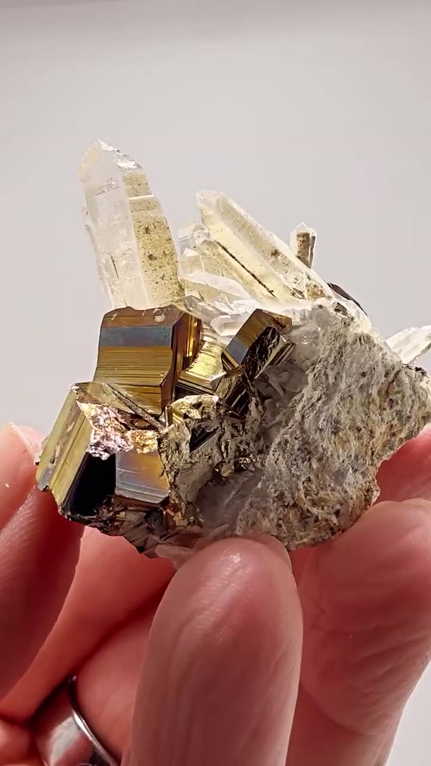 IRIDESCENT PYRITE MEETS QUARTZ