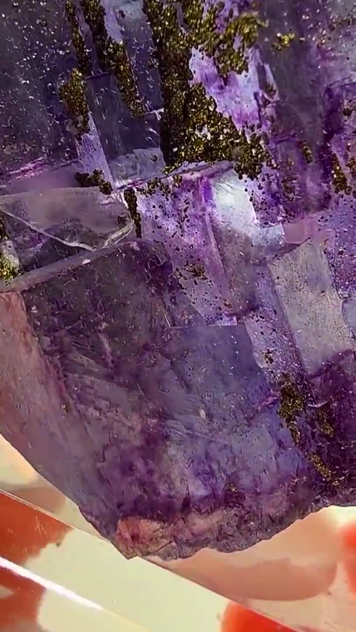 Fluorite Specimen from China: Yaogangxian Purple-Blue Dripping in Pyrite - view 3