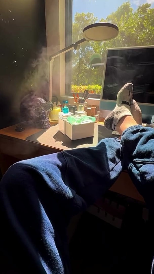 WHEN THE SUN HITS JUST RIGHT… AQUAMARINE MAGIC AT MY DESK!
